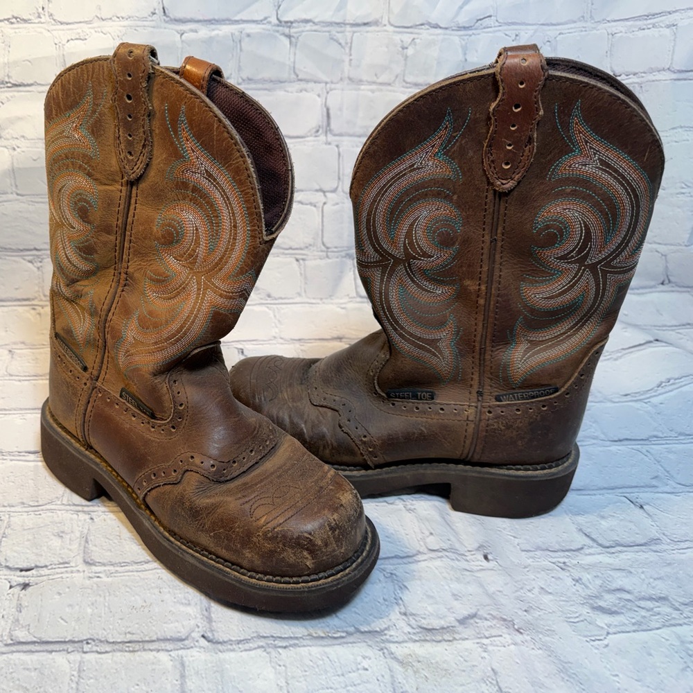 Justin Boots Brown and Blue Women's Shoes - Picture 2 of 4